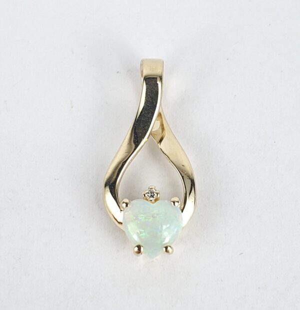 14k Yellow Gold Heart Shape Opal Diamond Drop Dangle Dangling Slider Pendant 7/8 - Image 3