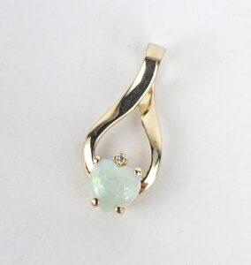 14k Yellow Gold Heart Shape Opal Diamond Drop Dangle Dangling Slider Pendant 7/8