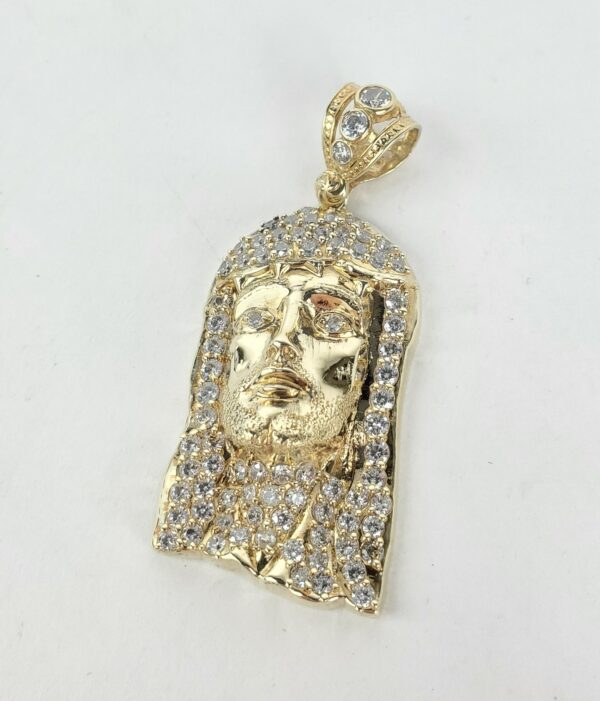 14k Yellow Gold Large Jesus Head Christian Catholic Drop Dangle Pendant 2 1/4'' - Image 3
