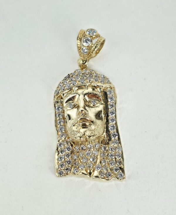 14k Yellow Gold Large Jesus Head Christian Catholic Drop Dangle Pendant 2 1/4'' - Image 4