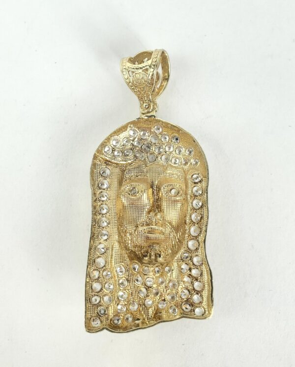 14k Yellow Gold Large Jesus Head Christian Catholic Drop Dangle Pendant 2 1/4'' - Image 5