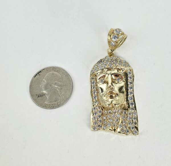 14k Yellow Gold Large Jesus Head Christian Catholic Drop Dangle Pendant 2 1/4'' - Image 7