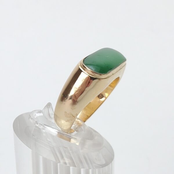 14k Yellow Gold Natural Green Jadeite Jade Bezel Set Saddle Ring 7'' - Image 5