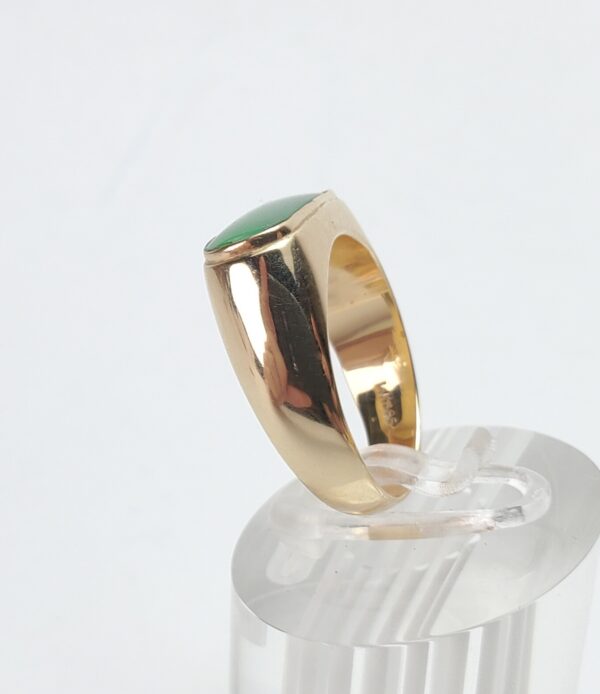 14k Yellow Gold Natural Green Jadeite Jade Bezel Set Saddle Ring 7'' - Image 6