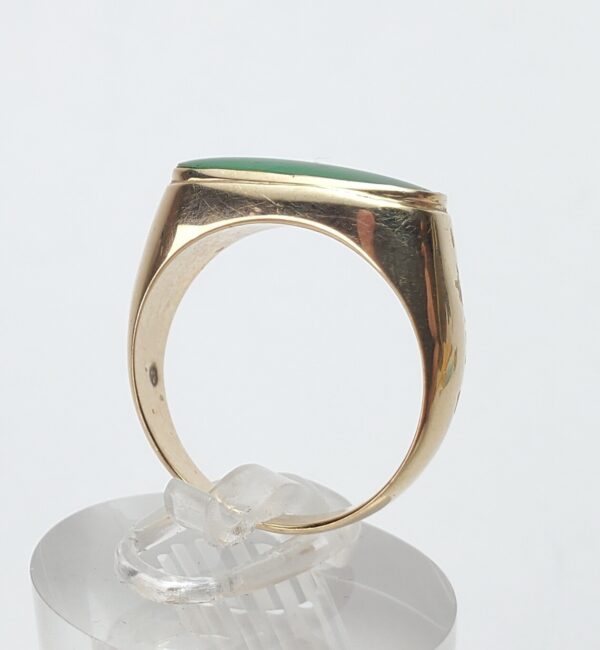 14k Yellow Gold Natural Green Jadeite Jade Bezel Set Saddle Ring 7'' - Image 7