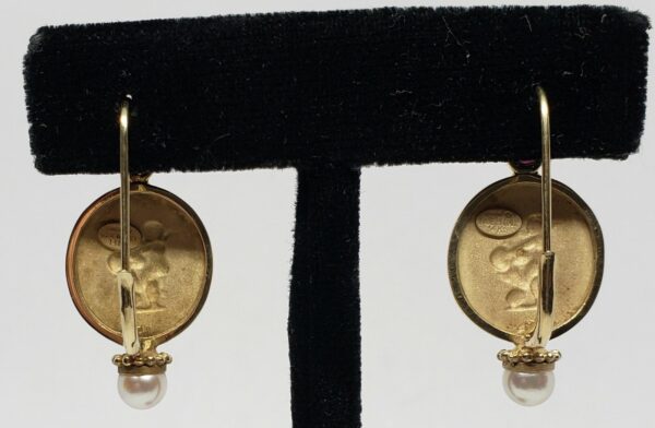 14k Yellow Gold Ruby Cabochon Pearl Drop Hook Leverback Erotica Earrings - Image 8