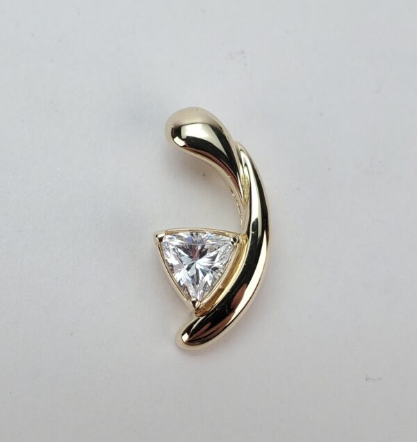 14k Yellow Gold Trillion Cut Clear/White Stone Slider Drop Dangle Pendant 7/8'' - Image 3