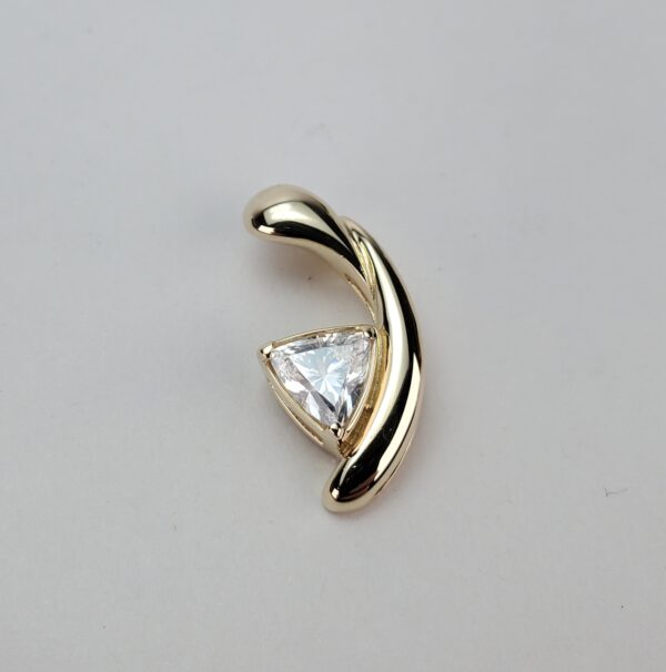 14k Yellow Gold Trillion Cut Clear/White Stone Slider Drop Dangle Pendant 7/8'' - Image 4