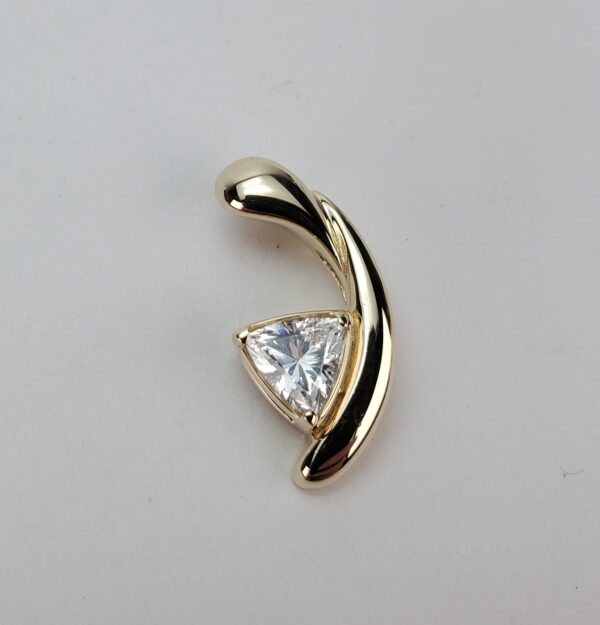 14k Yellow Gold Trillion Cut Clear/White Stone Slider Drop Dangle Pendant 7/8'' - Image 5