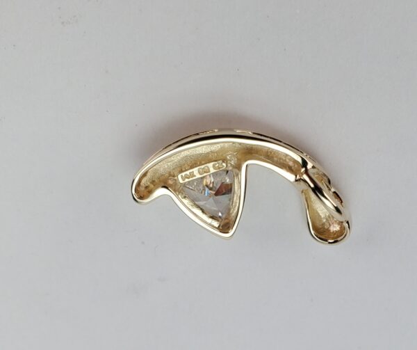 14k Yellow Gold Trillion Cut Clear/White Stone Slider Drop Dangle Pendant 7/8'' - Image 6