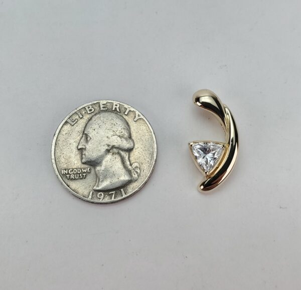 14k Yellow Gold Trillion Cut Clear/White Stone Slider Drop Dangle Pendant 7/8'' - Image 7