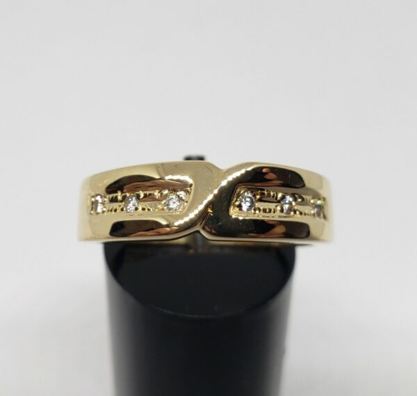 18k Yellow Gold White Stones Mens Unisex 6mm Band Ring 10.25'' - Image 3