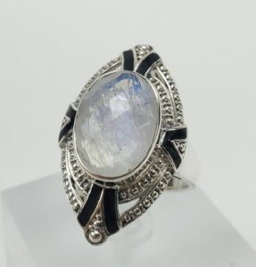 925 Sterling Silver 6ctw Moonstone Enamel Cocktail Dinner Ring