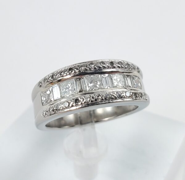 950 Platinum .78ctw Princess Baguette Round Cut Natural Diamond Band Ring 5'' - Image 3