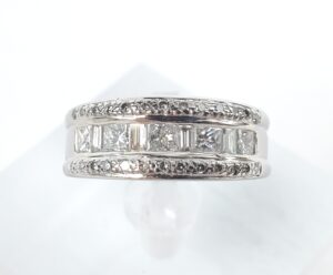 950 Platinum .78ctw Princess Baguette Round Cut Natural Diamond Band Ring 5''