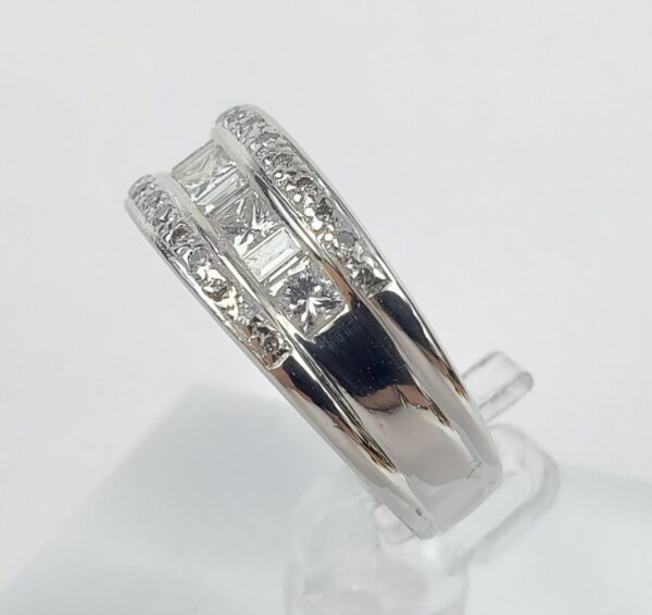 950 Platinum .78ctw Princess Baguette Round Cut Natural Diamond Band Ring 5'' - Image 6