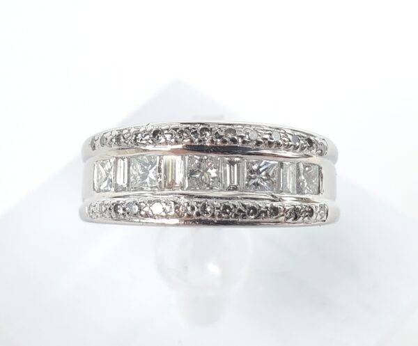 950 Platinum .78ctw Princess Baguette Round Cut Natural Diamond Band Ring 5''