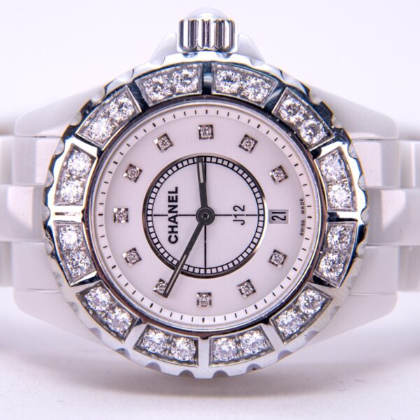 Chanel Factory Diamond Dial / Bezel 33mm Quartz White Ceramic Ladies Watch - Image 4