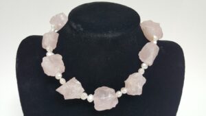 Langer 925 Silver Clasp Rose Quartz White Pearl String Necklace
