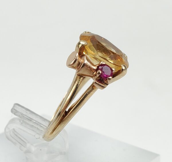 Retro 14k Yellow Gold 2.12ctw Citrine Ruby Scroll Work Cocktail Ring 5.25'' - Image 6
