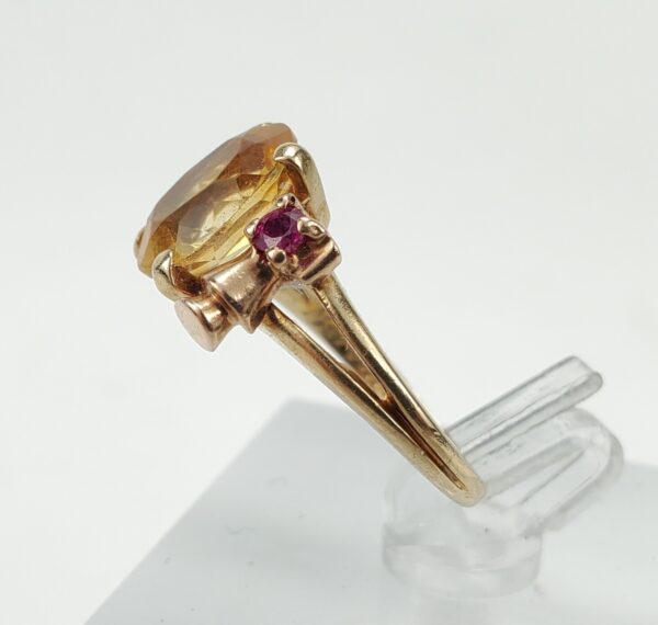 Retro 14k Yellow Gold 2.12ctw Citrine Ruby Scroll Work Cocktail Ring 5.25'' - Image 7