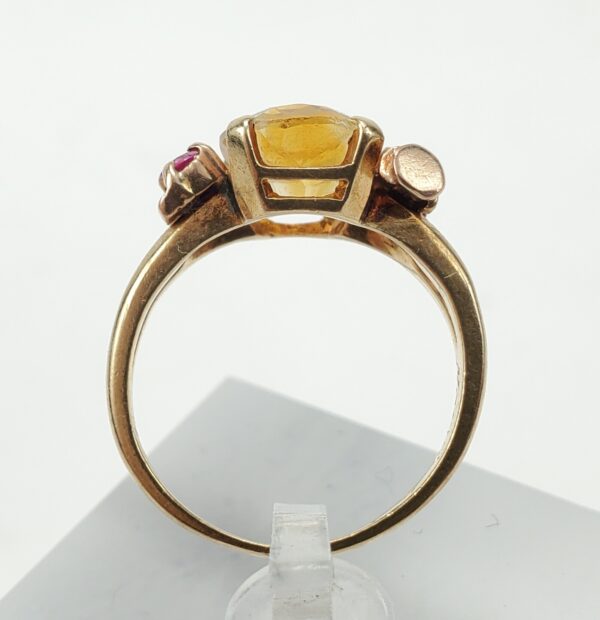 Retro 14k Yellow Gold 2.12ctw Citrine Ruby Scroll Work Cocktail Ring 5.25'' - Image 8