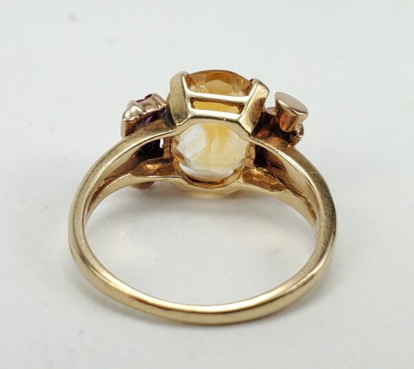 Retro 14k Yellow Gold 2.12ctw Citrine Ruby Scroll Work Cocktail Ring 5.25'' - Image 9