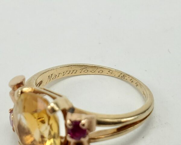 Retro 14k Yellow Gold 2.12ctw Citrine Ruby Scroll Work Cocktail Ring 5.25'' - Image 10