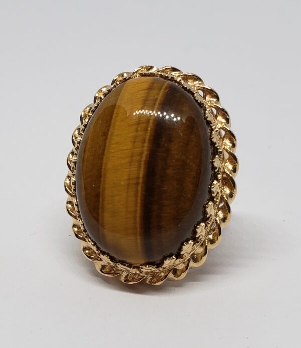 Vintage 14k Yellow Gold Large 21.5c Tiger's Eye Cabochon Solitaire Cocktail Ring - Image 3