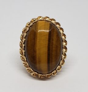 Vintage 14k Yellow Gold Large 21.5c Tiger's Eye Cabochon Solitaire Cocktail Ring