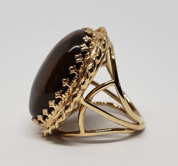 Vintage 14k Yellow Gold Large 21.5c Tiger's Eye Cabochon Solitaire Cocktail Ring - Image 6