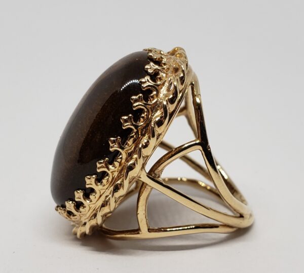 Vintage 14k Yellow Gold Large 21.5c Tiger's Eye Cabochon Solitaire Cocktail Ring - Image 7