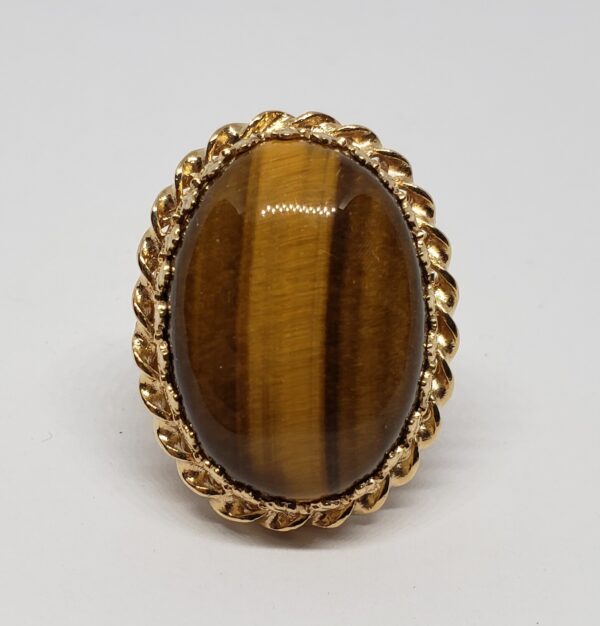 Vintage 14k Yellow Gold Large 21.5c Tiger's Eye Cabochon Solitaire Cocktail Ring