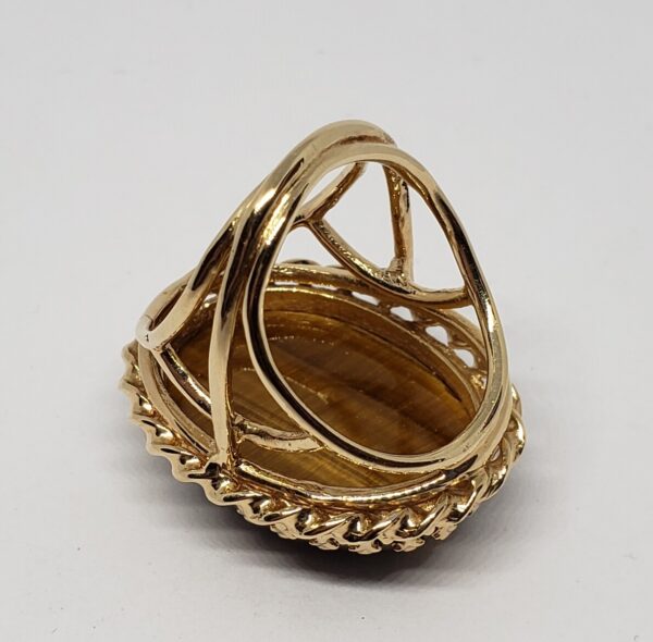 Vintage 14k Yellow Gold Large 21.5c Tiger's Eye Cabochon Solitaire Cocktail Ring - Image 8