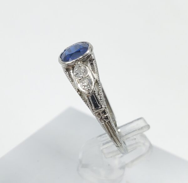 Vintage 18k White Gold .68ctw Natural Blue Sapphire Diamond Filigree Ring 3.5'' - Image 4