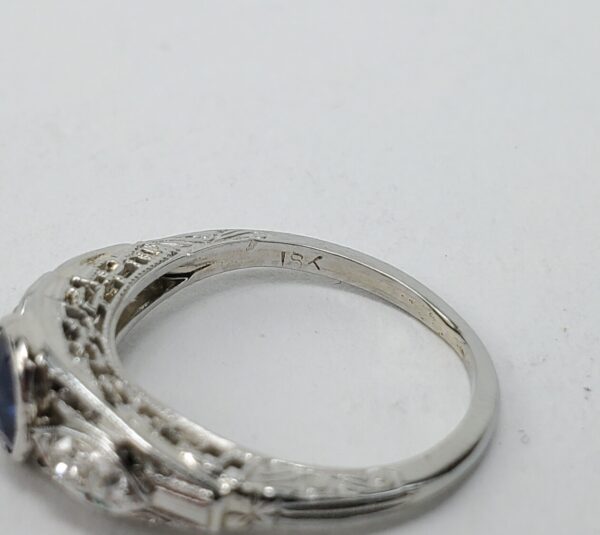 Vintage 18k White Gold .68ctw Natural Blue Sapphire Diamond Filigree Ring 3.5'' - Image 7