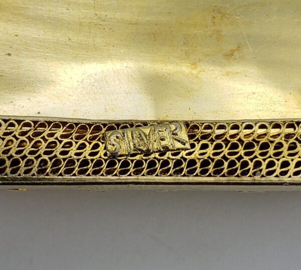 Vintage Silver Chinese Scene Gold Tone Engraved Carved Filigree Brooch Pin - Image 10