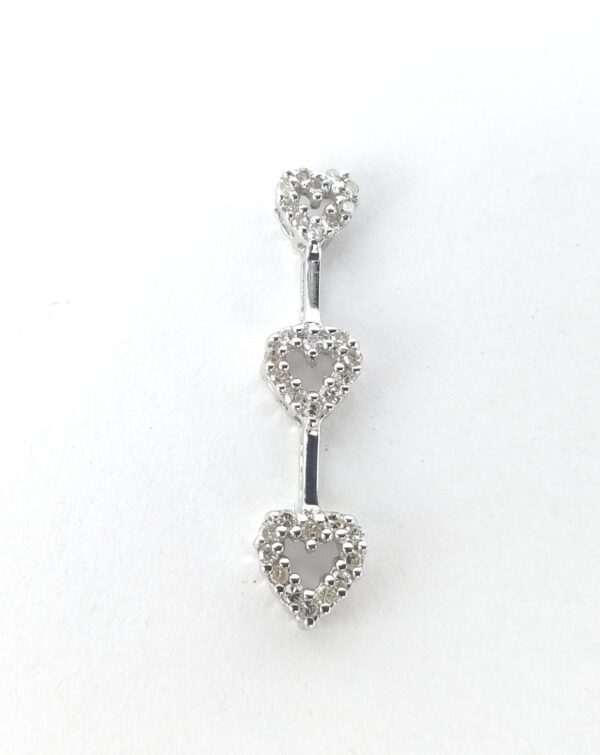 10k White Gold .30ctw Diamond Triple Heart Love Slider Drop Pendant 1 1/8'' - Image 3