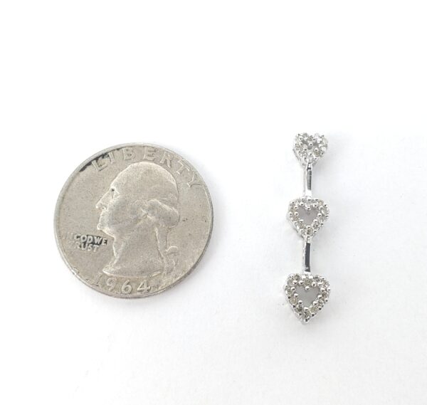 10k White Gold .30ctw Diamond Triple Heart Love Slider Drop Pendant 1 1/8'' - Image 7