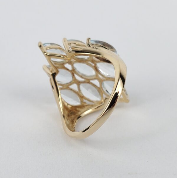 10k Yellow Gold 3.00ctw Aquamarine Navette Cluster Cocktail Band Ring 6'' - Image 11