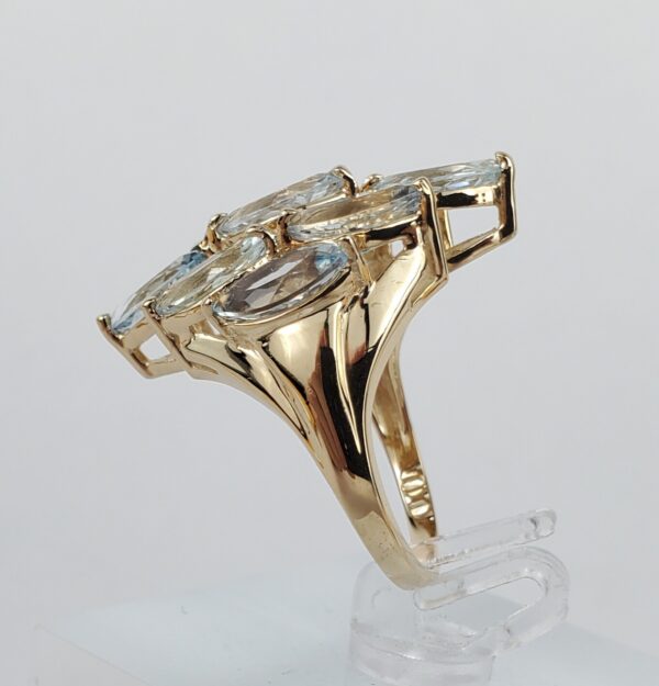 10k Yellow Gold 3.00ctw Aquamarine Navette Cluster Cocktail Band Ring 6'' - Image 8