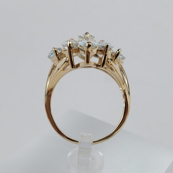 10k Yellow Gold 3.00ctw Aquamarine Navette Cluster Cocktail Band Ring 6'' - Image 9