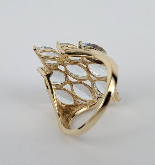 10k Yellow Gold 3.00ctw Aquamarine Navette Cluster Cocktail Band Ring 6'' - Image 10