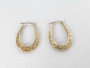 10k Yellow Gold Weave Basket Texture Hoop Earrings 1''