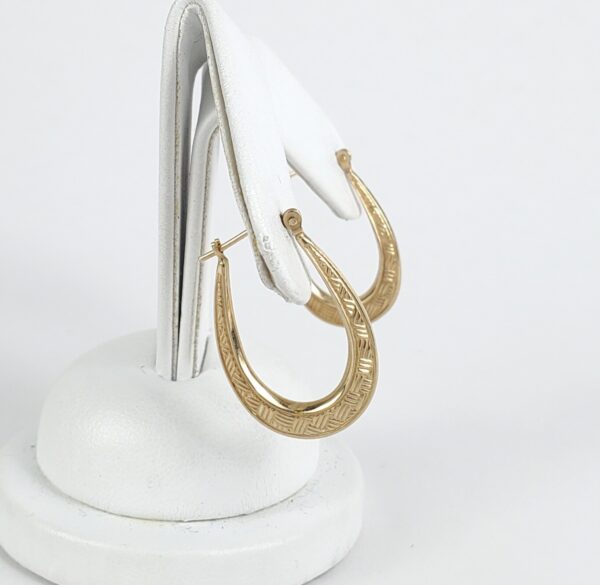 10k Yellow Gold Weave Basket Texture Hoop Earrings 1'' - Image 6