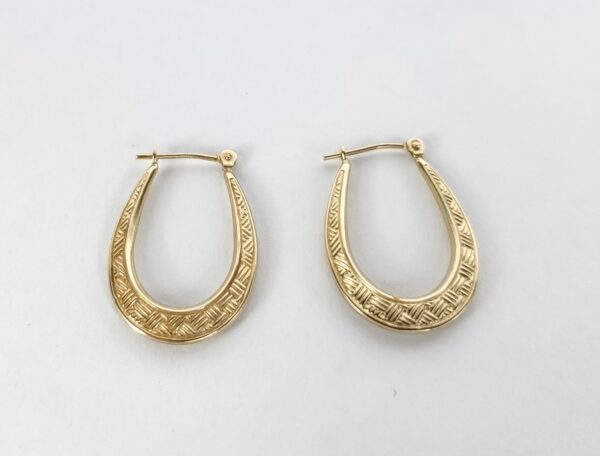 10k Yellow Gold Weave Basket Texture Hoop Earrings 1''