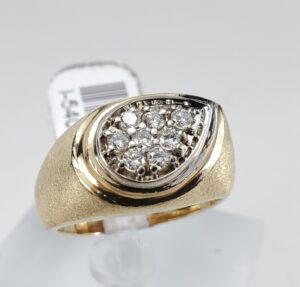 14k Multi Tone Gold .32ctw Pave Diamond Tear Water Drop Satin Finish Mens Ring