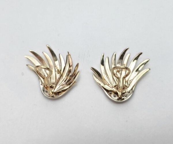 14k Multi-Tone Gold Pave Diamond Omega Leverback Feather Bird's Wings Earrings - Image 12