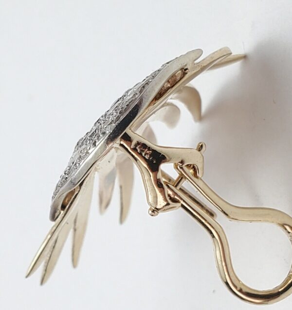 14k Multi-Tone Gold Pave Diamond Omega Leverback Feather Bird's Wings Earrings - Image 13