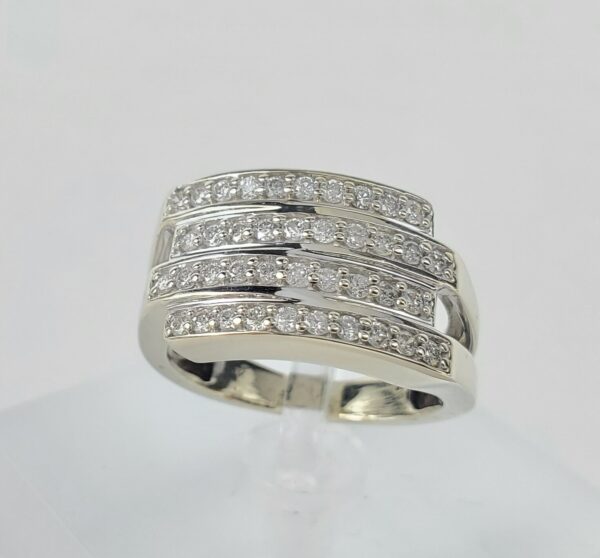 14k White Gold Pave Diamond Crossover Style Band Ring 5'' - Image 3